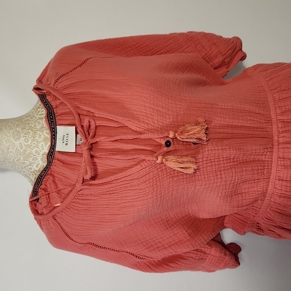 Knox Rose Romper Size M Coral Gauze V Neck Tassel Tie Side Pockets Cut Out Boho - Picture 4 of 15